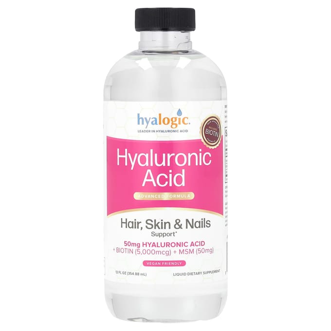 Hyalogic, Hyaluronic Acid, Advanced Formula, Hair, Skin, Nail Support, 12 fl oz (354.88 ml) pink