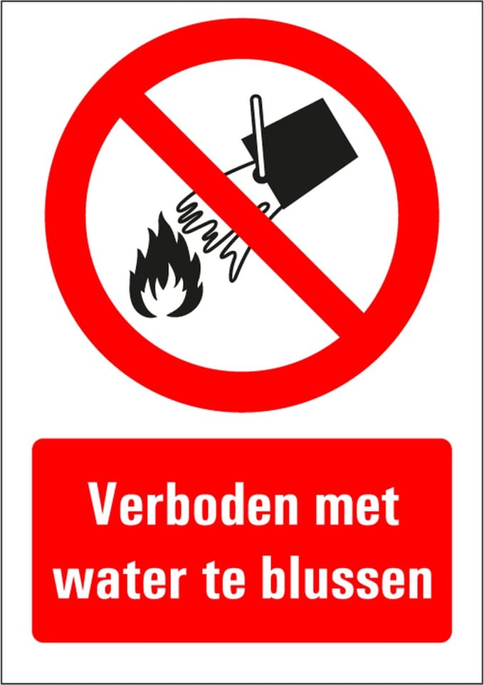 Verboden met water te blussen tekststicker 210 x 148 mm (A5)