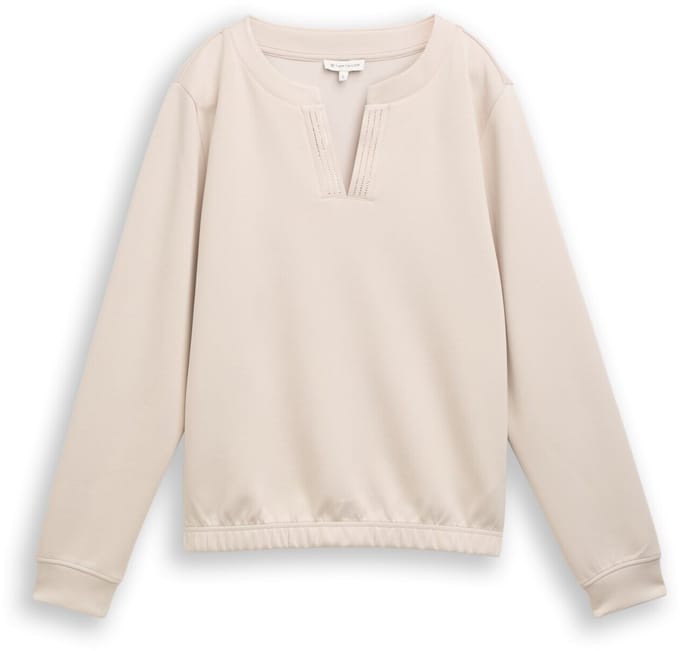 Tom Tailor - Scuba-sweatshirt met strass-steentjes - Maat L - sand stone beige