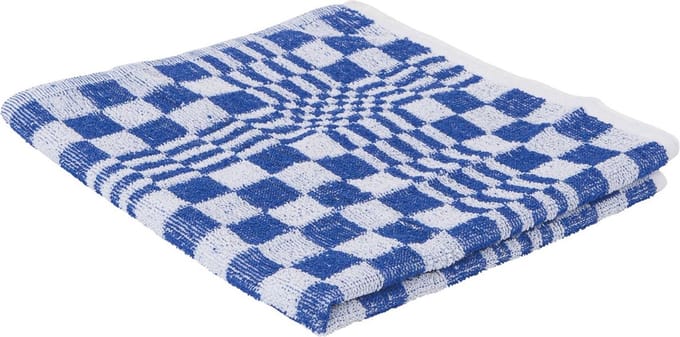 Handdoek, ft 50 x 50 cm, geruit, wit/blauw