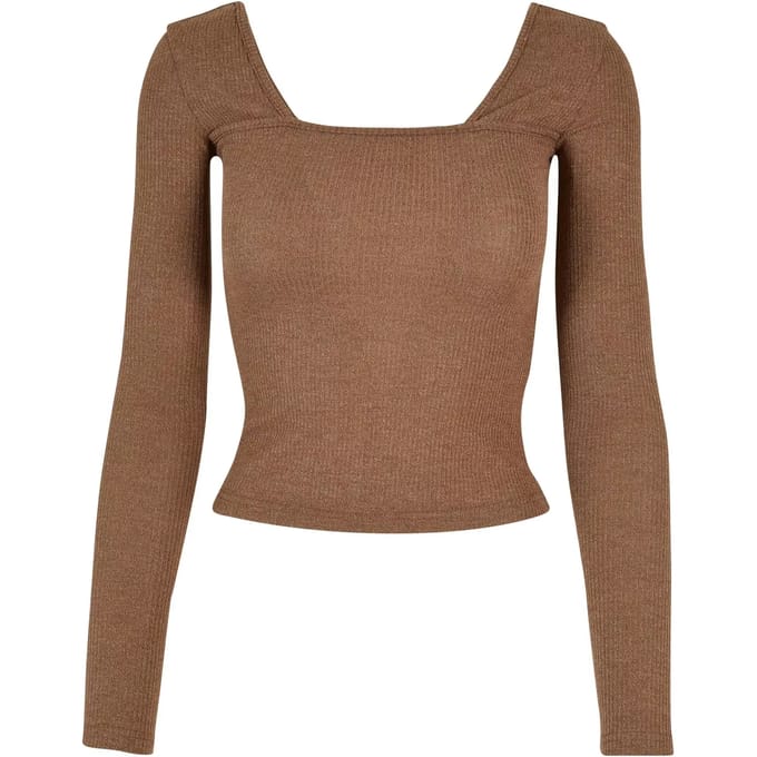 Urban Classics - Rib Squared Neckline Longsleeve top - S - Bruin