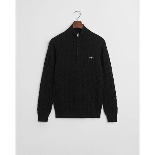 Gant Trui Allover Cable Knit Cotton Half Zip Zwart / male