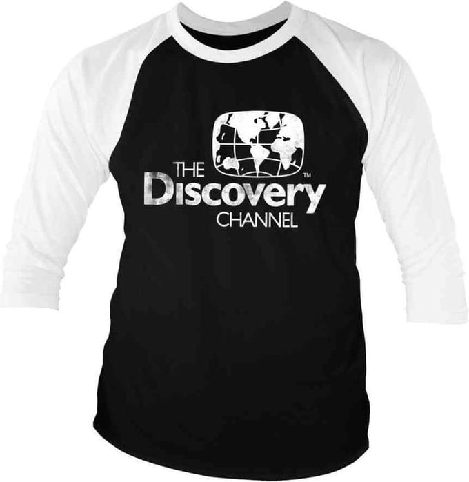 Discovery Channel Raglan top -S- Distressed Logo Zwart/Wit