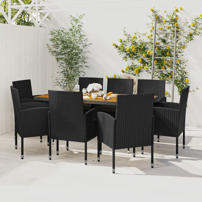 vidaXL - 9-delige - Tuinset - poly - rattan - zwart