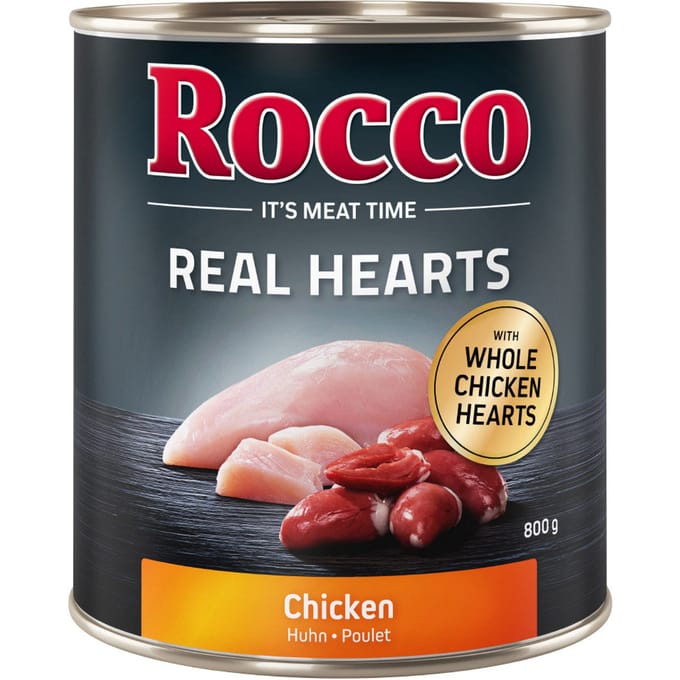 6x800g Real Hearts Kip met hele Kippenharten Rocco Hondenvoer