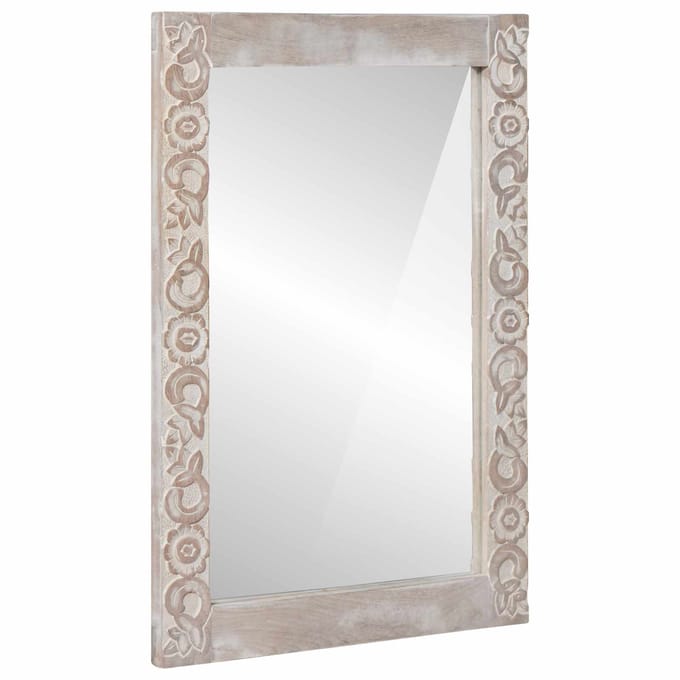 vidaXL - wandspiegel - Wit - 70 - x - 50 - cm - Massief - Mango - Hout - Rechthoekig