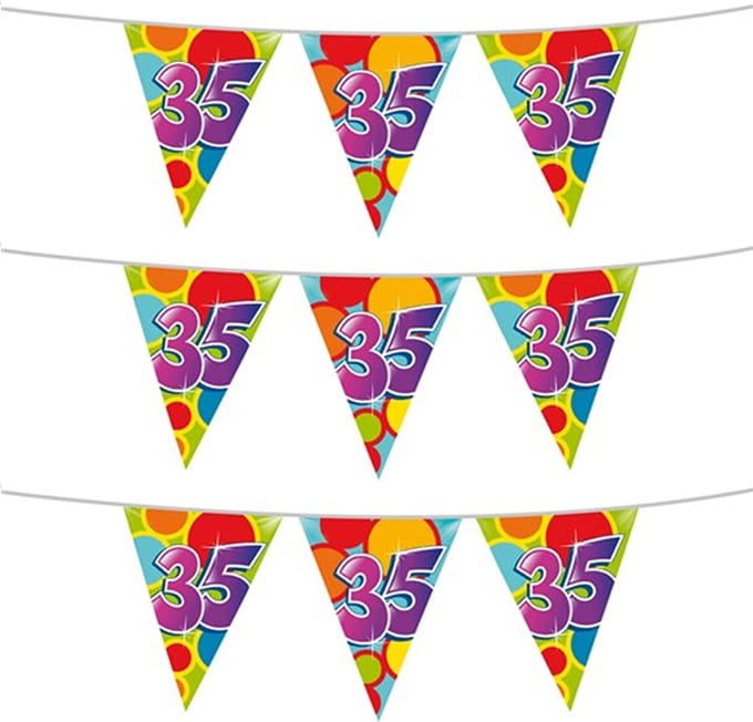 Haza Vlaggetjes - 3x stuks - 35 jaar - leeftijd verjaardag - plastic - 10 meter - feestartikelen - versiering