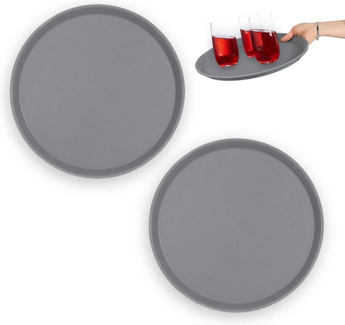 antislip dienblad - set van 2 - Ø 35 cm - groot - rond - kunststof