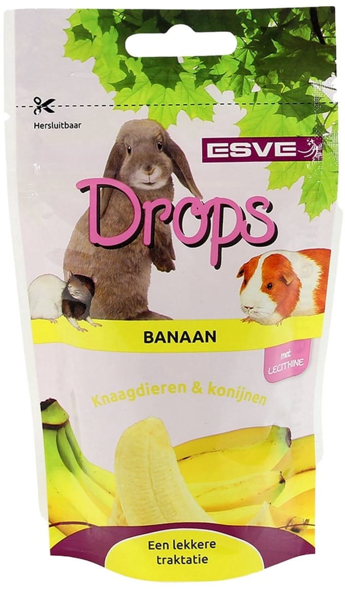 ESVE Knaagdier drops mix | 8 smaken | aanvullend diervoeder | 75 g Banaan