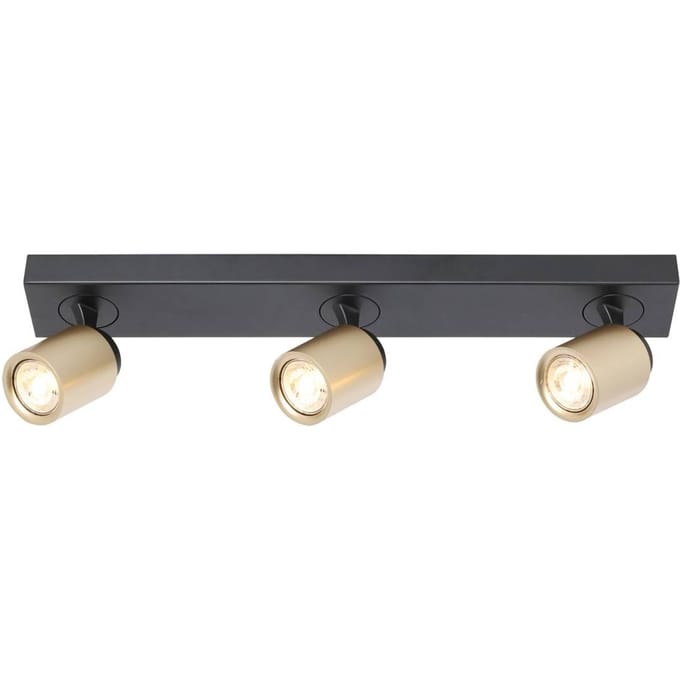 Freelight Razza plafondspot, zwart/goud, lengte 61 cm, 3-lamps.