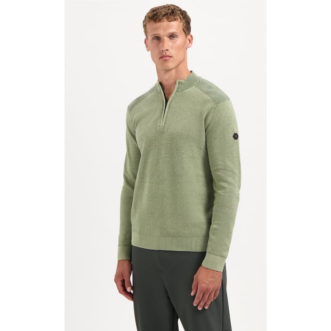 No Excess Pullover Half Zip Plated Structure Knit Light Moss Größe: 3XL | Pullover Outlet | Herren