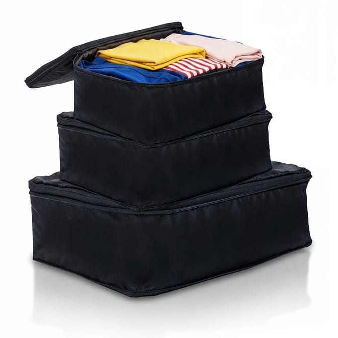Leonardo Packing Cubes Backpack - Koffer Organizer Set Compressie 3x - Compression Cubes Travel - Cadeaus voor Hem - Zwart