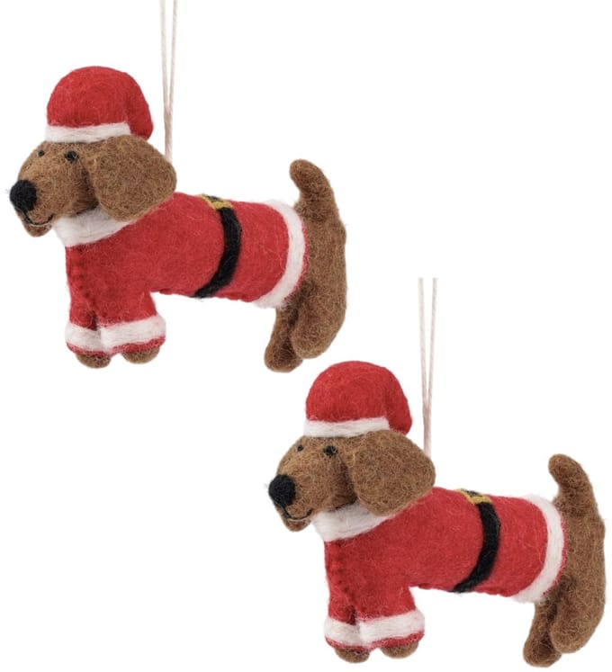 Teckel kerstman (set 2) Vilten kersthanger - Sjaal met Verhaal
