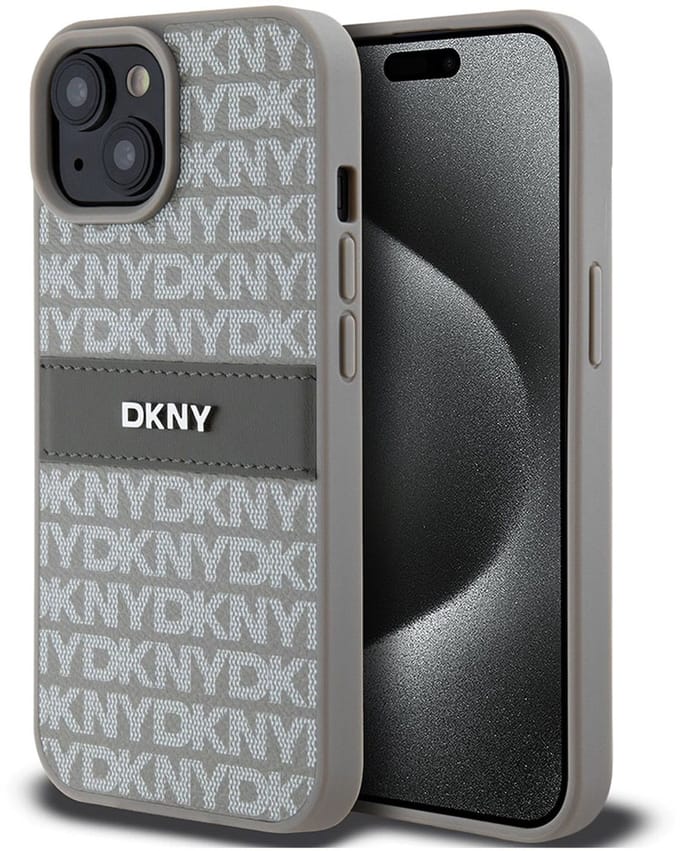 DKNY Textured Tonal Stripe Back Case - Geschikt voor Apple iPhone 15 (6.1") - Beige