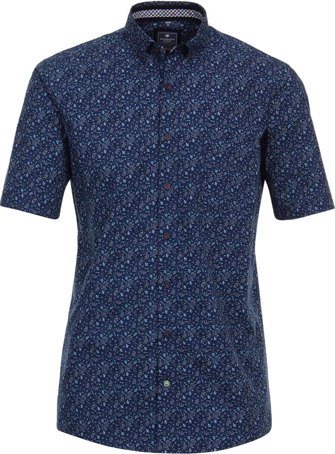 Redmond - overhemd - heren - Regular Fit - korte mouw - print allover blauw - maat M