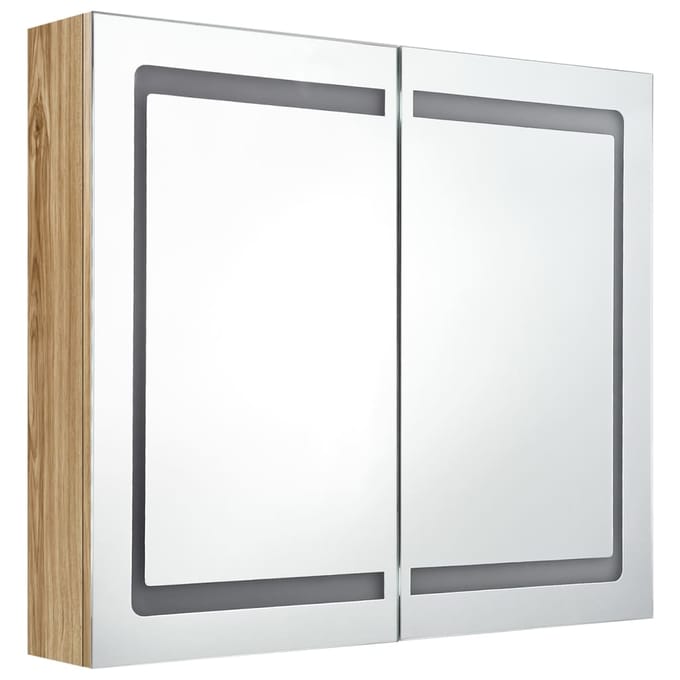 vidaXL - Badkamerkast - met - spiegel - en - LED - 80x12x68 - cm - eikenkleurig