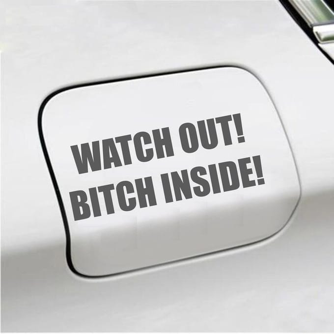 Bumpersticker - Watch Out Bitch Inside - 5,7 X 14,8 - Antraciet