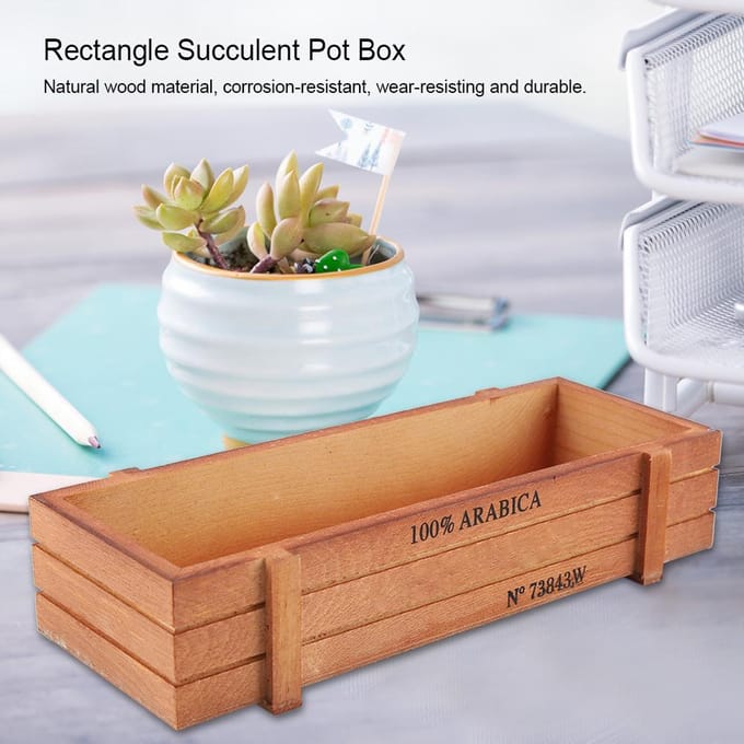 Vintage Houten Bloembak Succulenten Pot Rechthoekige Doos voor Thuis Desktop Opbergbak beige