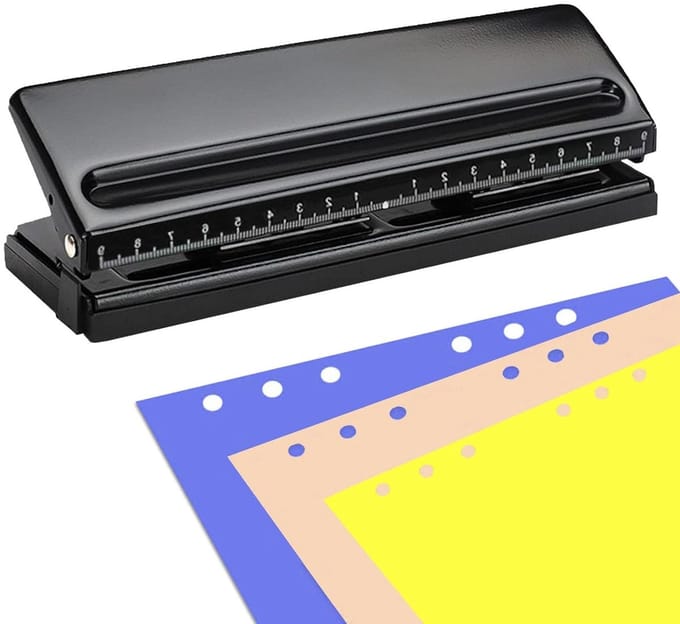 Verstelbare 6-weg perforator voor metalen binders met 6 compartimenten en duurzame constructie