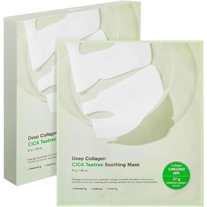 Sungboon Editor, Deep Collagen Cica Tea Tree Soothing Mask, 4 Packs, 37g (1.30oz) Each gray