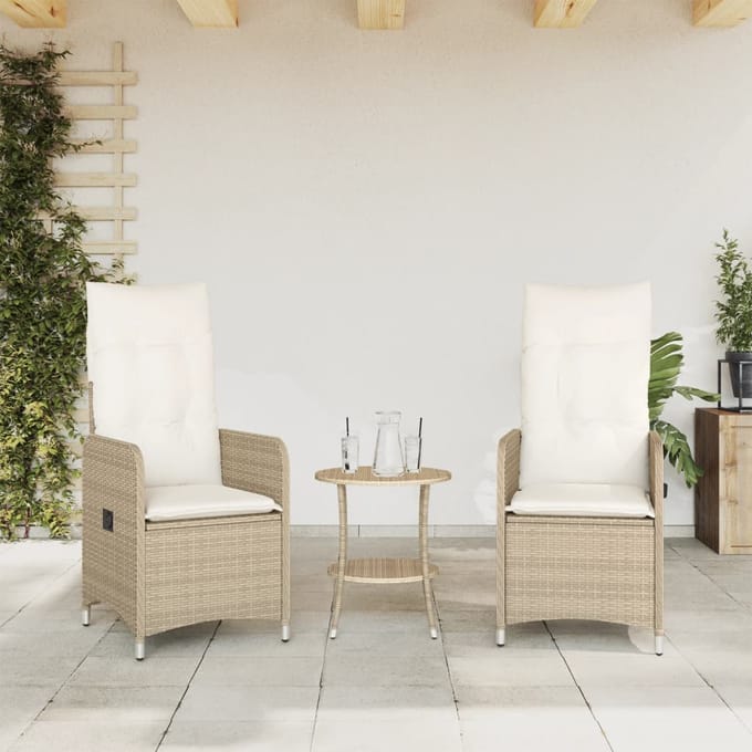 vidaXL - Tuinstoelen - 2 - st - verstelbaar - met - kussens - poly - rattan - beige