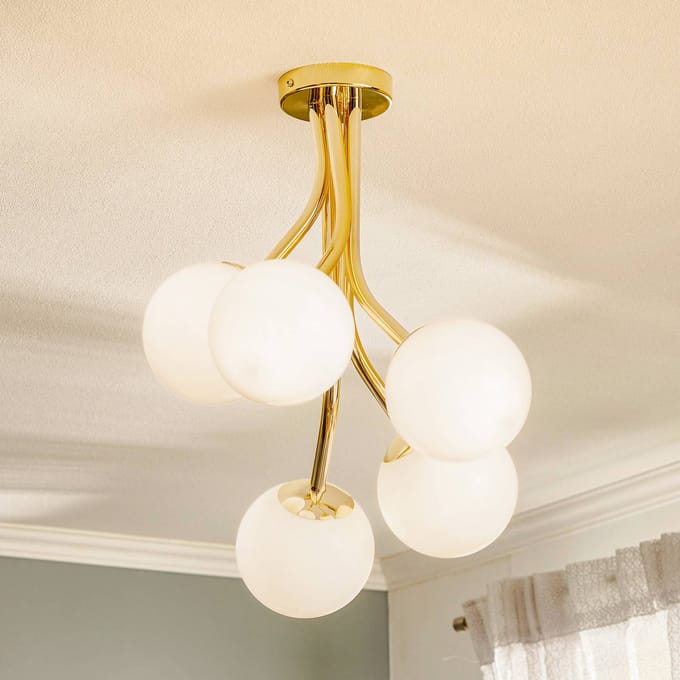 Euluna Selva plafondlamp, 5-lamps offset, goud