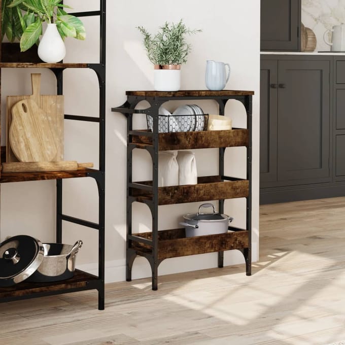 vidaXL - Keukentrolley - 53x20x76 - cm - bewerkt - hout - gerookt - eikenkleurig