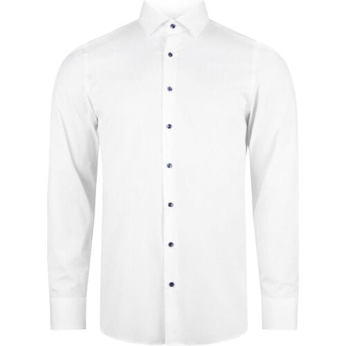 Roy Robson Overhemd Solid Color Cotton Subtle Stretch Dark Contrast Buttons Wit / male