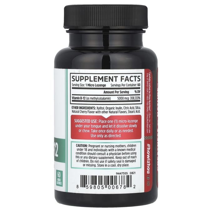 Zhou Nutrition, Méthyl B-12, Arôme Naturel Cerise, 5 000 mcg, 60 Mini Pastilles