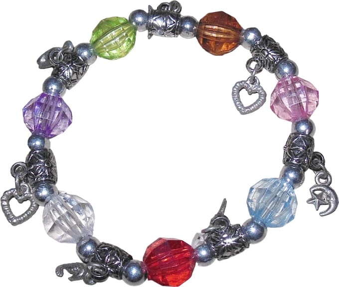 Armband diverse kleuren kralen met zilver+figuren
