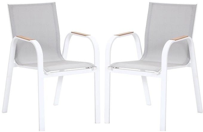 Vente-unique Set van 2 stapelbare tuinfauteuils in aluminium en textileen - Lichtgrijs en wit - ZEYVA van MYLIA