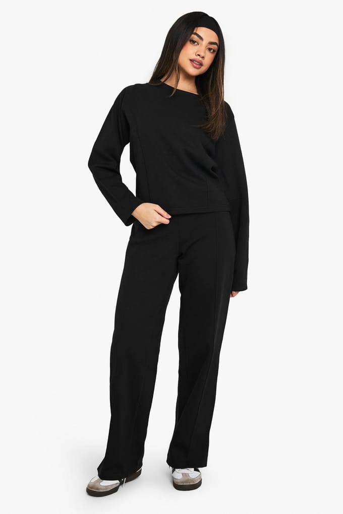 boohoo Dames Straight Leg Naaddetail Interlock Jogger | Black | Maat: XL