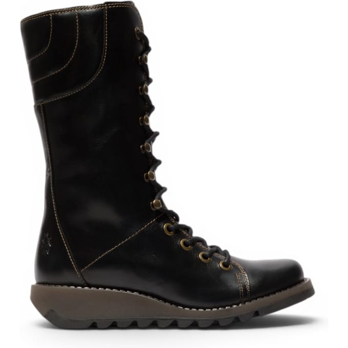Fly London Vrouwen Zwarte Leren Veteraars Combat Ankle Boots - STER768