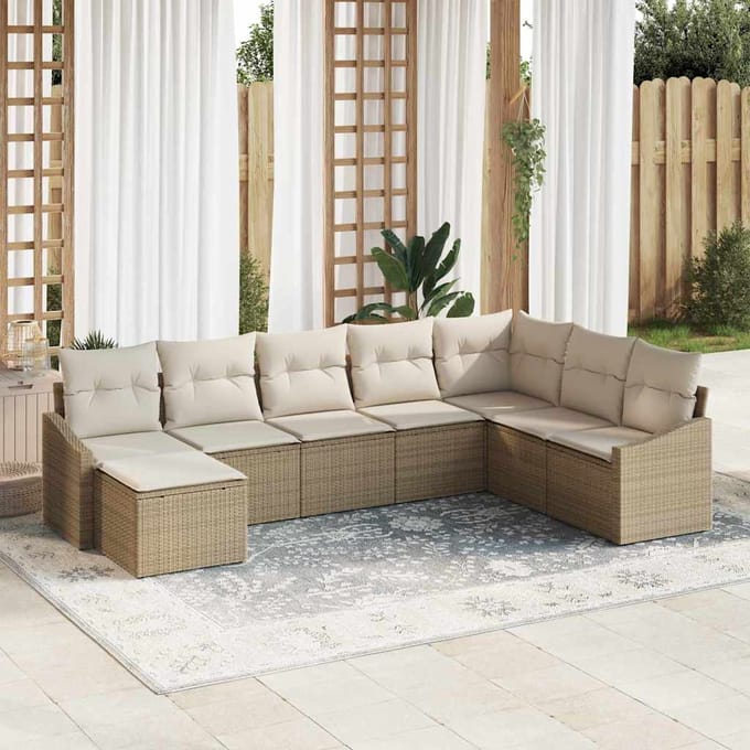 vidaXL Bankstel 8 st Beige poly rattan