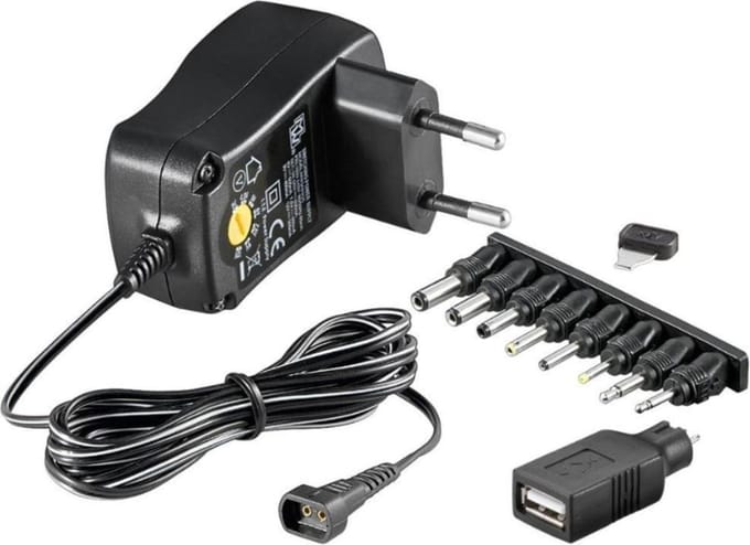Universele adapter 3-12V - max. 300mA - 9 pluggen - 1.45 meter - Allteq
