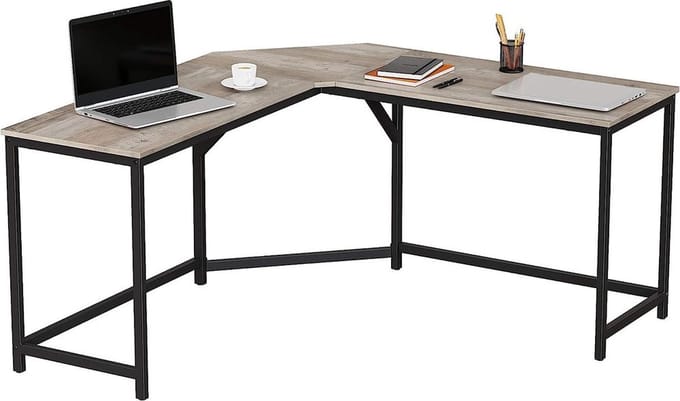 Computerbureau - L-vormig computerbureau - bureau - gamingbureau - hoekcomputerbureau - ergonomisch computerbureau - thuiskantoor - bureau - spaanplaat - staal - greige zwart - 149 x 149 x 75 cm (L x B x H )