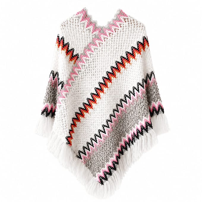 N3 Collecties Bohemian Knitted Tassel Warme Mantel Jas Herfst Winter Poncho-Wit