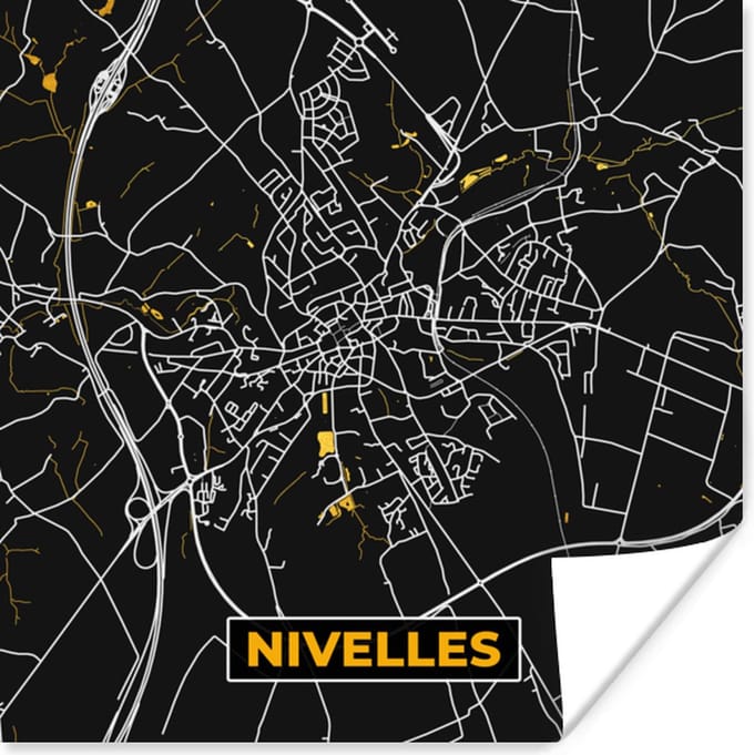Poster Nivelles - Plattegrond - Kaart - Goud - Stadskaart - 75x75 cm