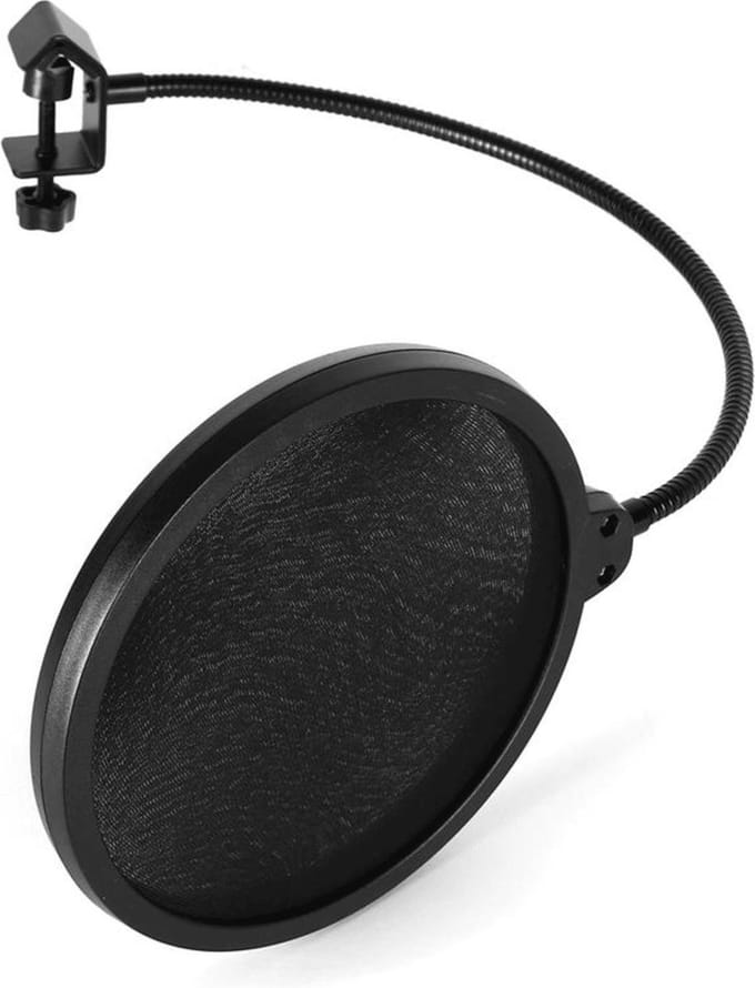 Malone POP-1 Microfoon windkap popfilter (16 cm diameter, Zwanenhals, 2-laags nylonbespanning) zwart