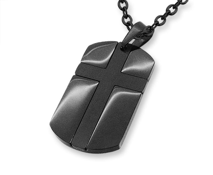 Amanto Ketting Arcan Black - 316L Staal - Dogtag - Kruis - 36x21mm - 60cm
