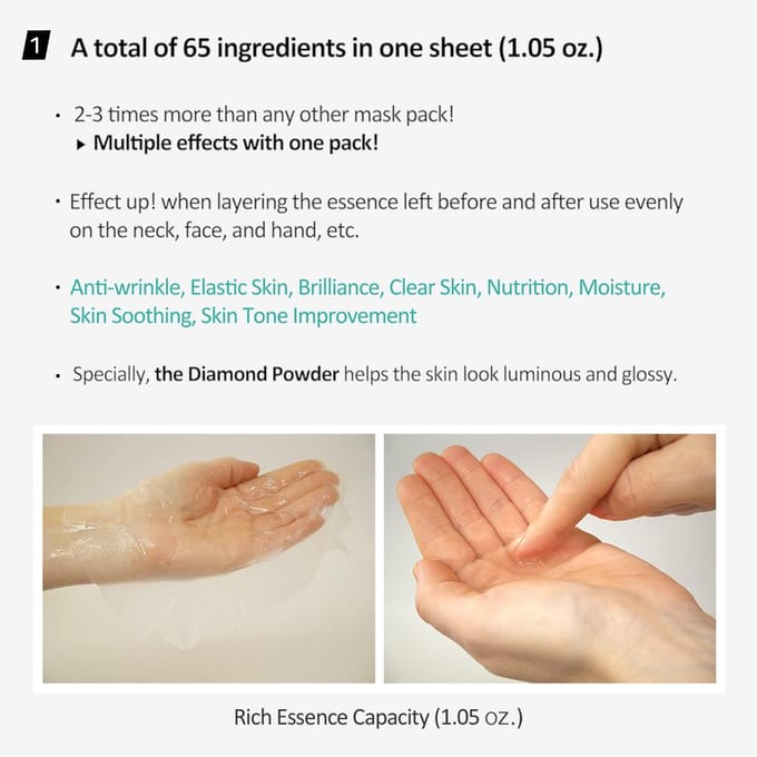 Masque en feuille pour le visage CQMONG Diamond Ampoule (10 pièces dans 1 boîte) white