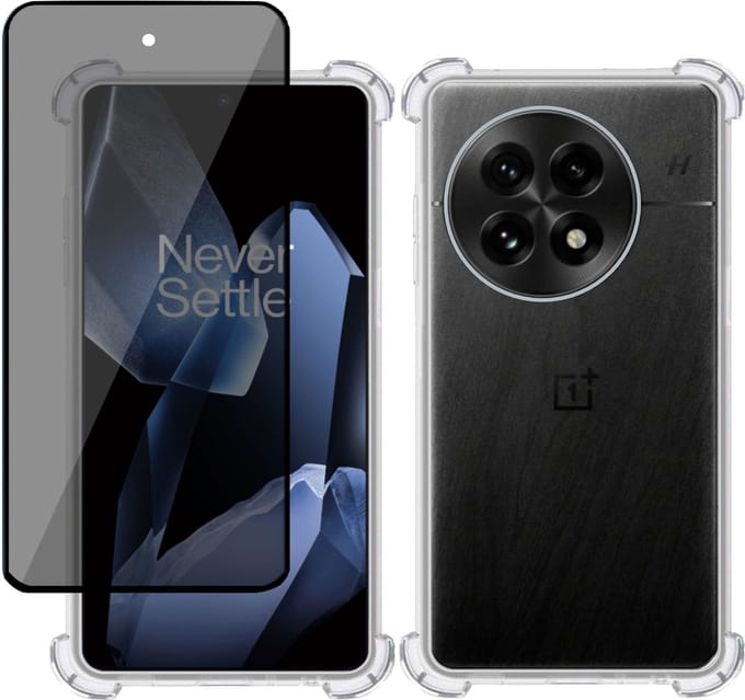 Hoesje + Privé Screenprotector geschikt voor OnePlus 13 – Privacy Tempered Glass - Case Transparant