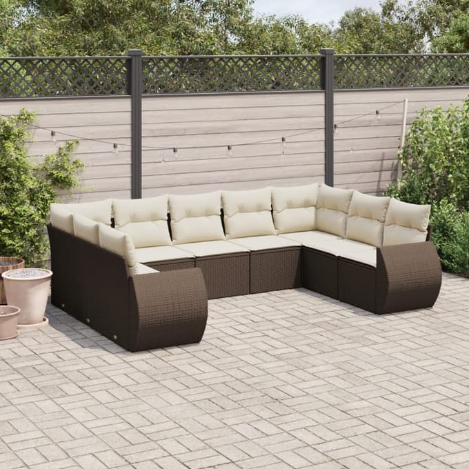 vidaXL - 9-delige - Loungeset - met - kussens - poly - rattan - bruin
