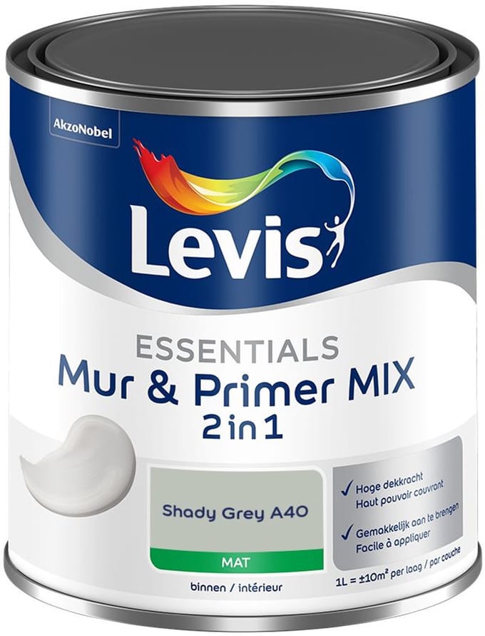 Levis - Essentials Mur & Primer Mix - Shady Grey A40 - Mengverf - 1 L
