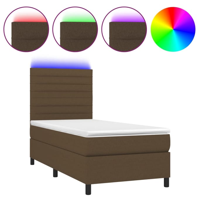 vidaXL - Boxspring - met - matras - en - LED - stof - donkerbruin - 100x200 - cm