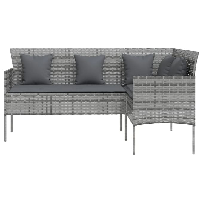 vidaXL - Loungebank - met - kussens - L-vormig - poly - rattan - grijs