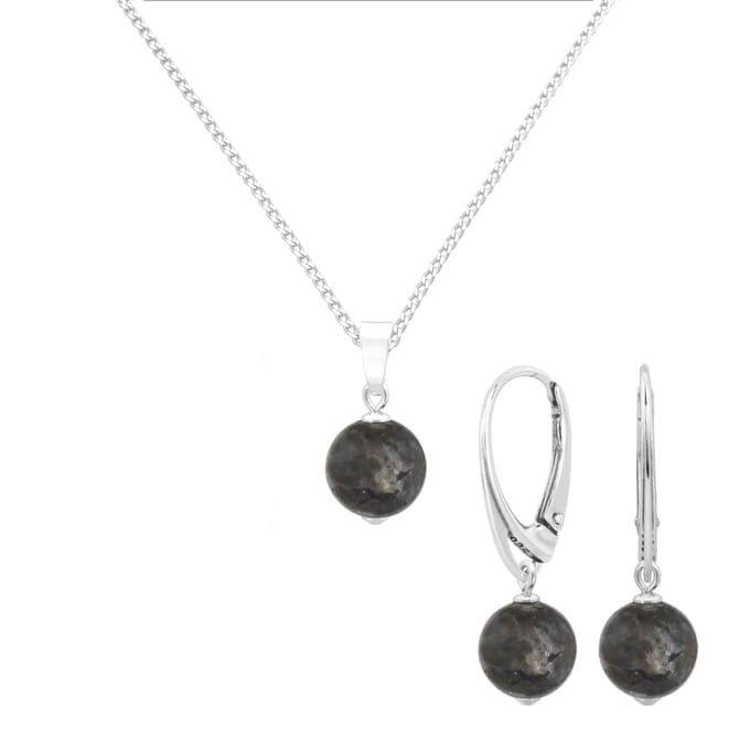 ARLIZI 2144 Sieraden set grijs edelsteen larvikiet hanger - sterling zilver