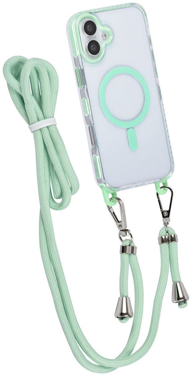 TUNIQ iPhone 16 Plus Hoesje met Koord - MagSafe Compatible - Groen Transparant