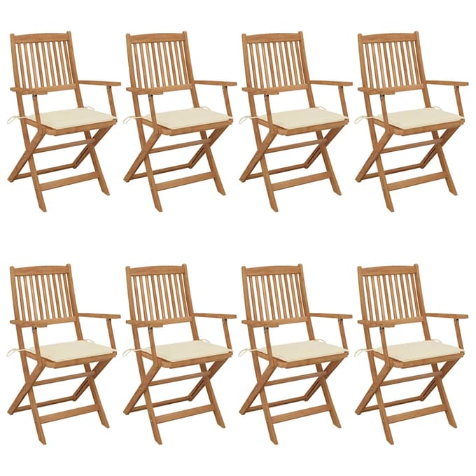 vidaXL - Inklapbare - stoelen - 8 - st - met - kussens - massief - acaciahout