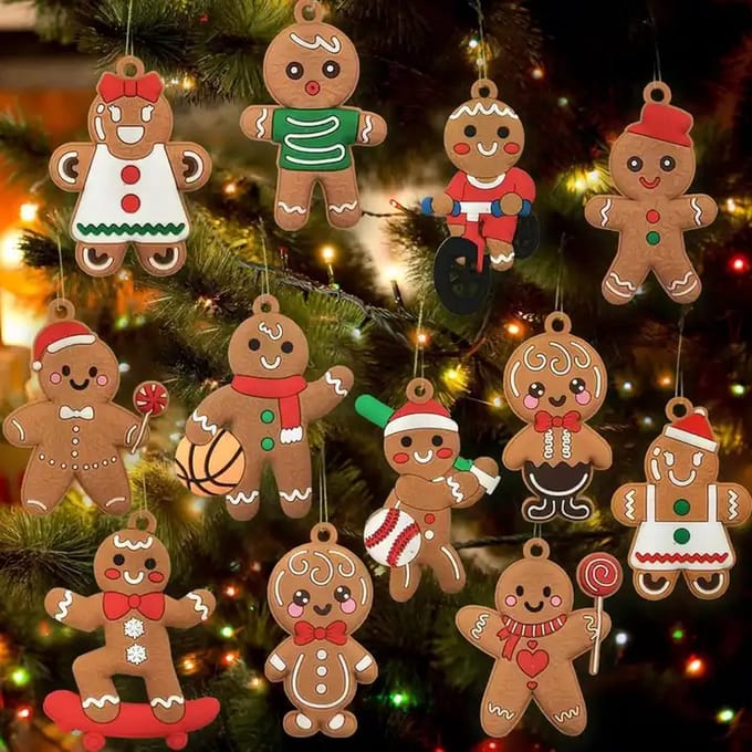 Without Lemon - Set van 12 - Gingerbread Ornament - Kerst Hangers - Kerst Versieringen - Kerstboom Versiering - Kunststof - Set A